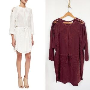 IRO Anita Burgundy Embroidered Drawstring Shirtdress Sz 38 (US 8)